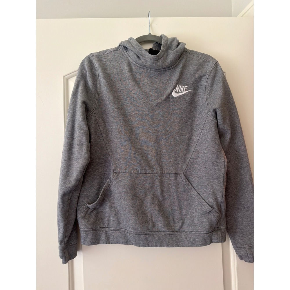 Nike Youth XL Heather Grey Funnel Neck Pullover Hoodie Sweatshirt Logo